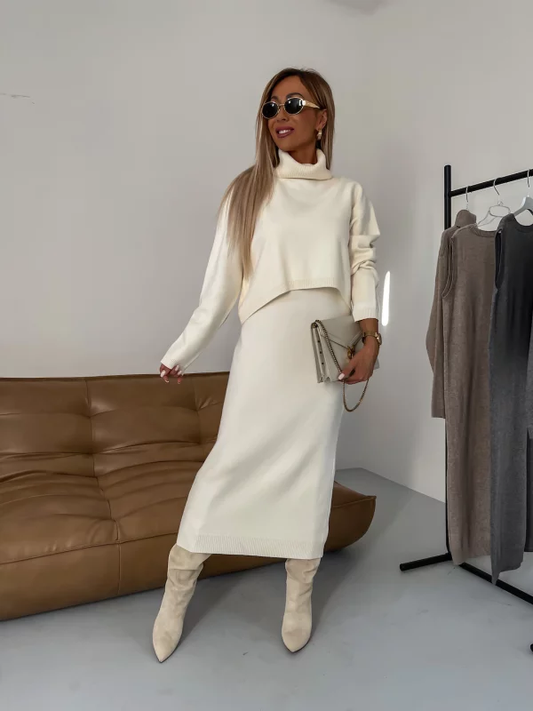 Elegant midi dress and turtleneck set