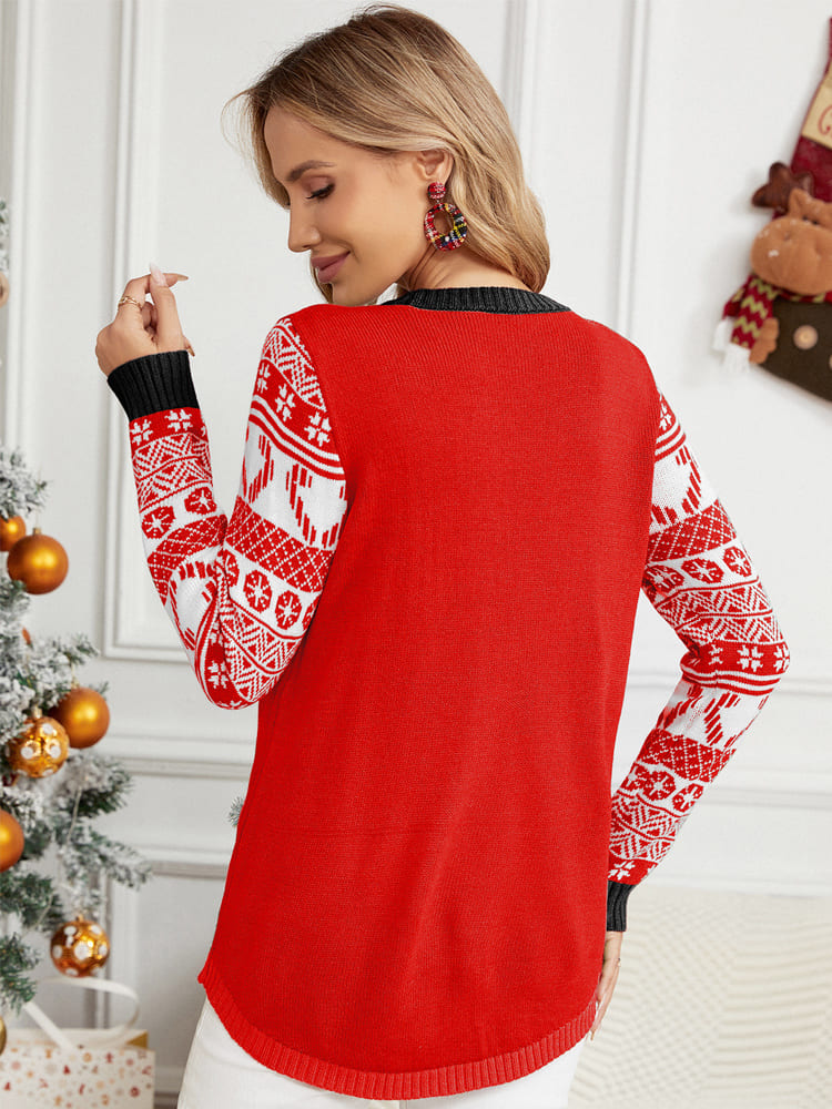 WW | Weihnachten Langarm Cat Appliqué Rundhals Pullover