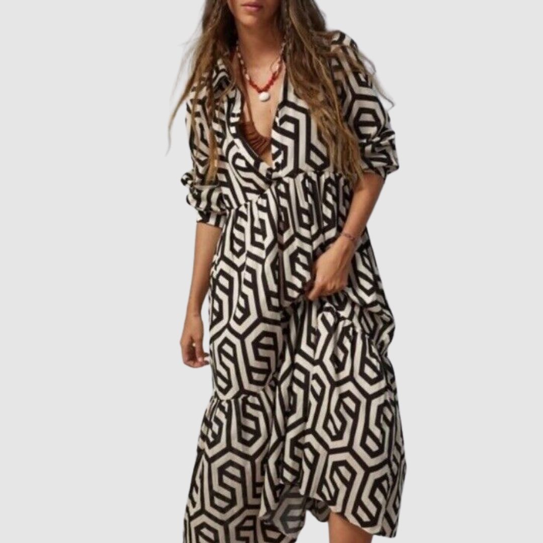 WW | Women's Winsett Long Sleeve Geometric Print Maxi Dress