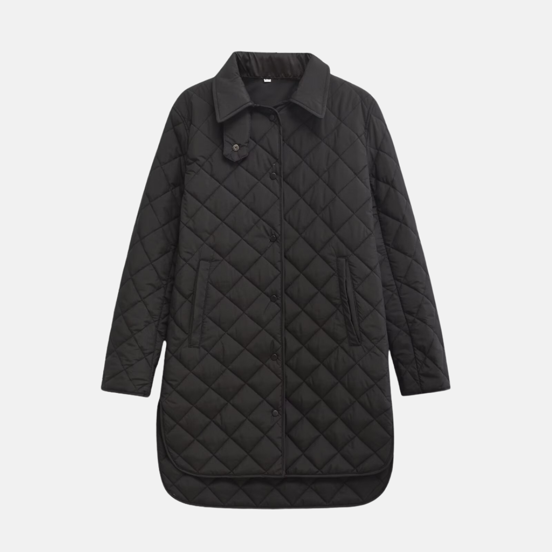 WW | Quilted Jacket Casual Fit Diamond Pattern Mid-length Shirt Collar