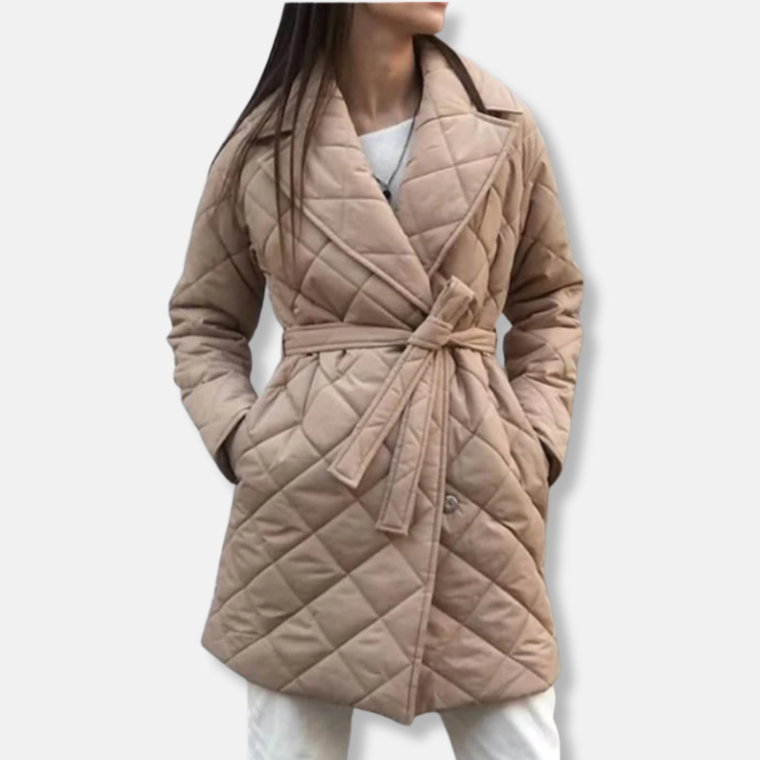 WW | Padded Jacke mittellang Tailliert mit Gürtel Eingekerbter Kragen Isolierend