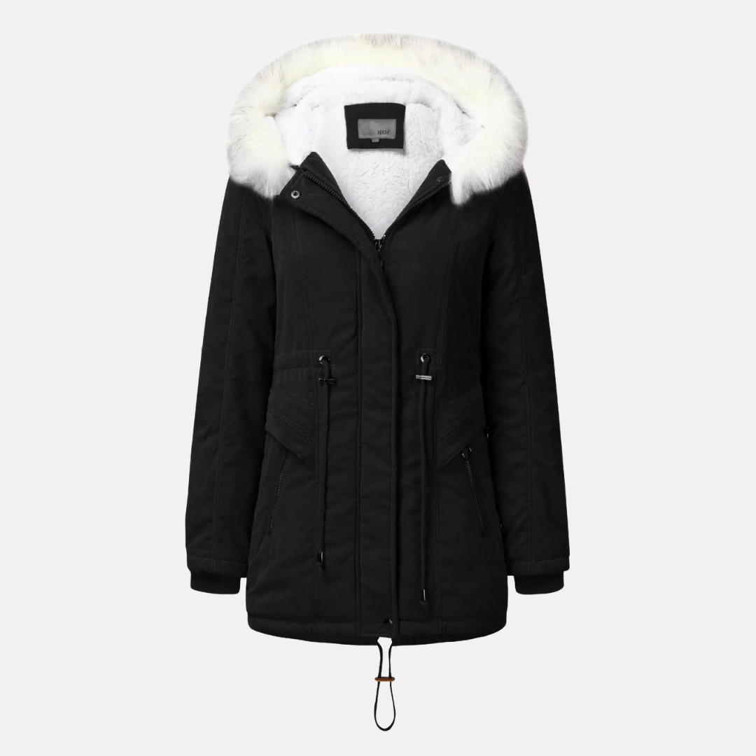 WW | Midi Caban Coat Fleece Lining Adjustable Waist Fur Hood Lined