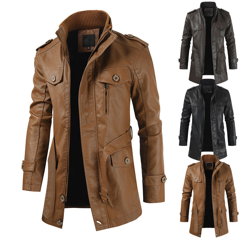 WW | Retro Leather Trench Coat for Men