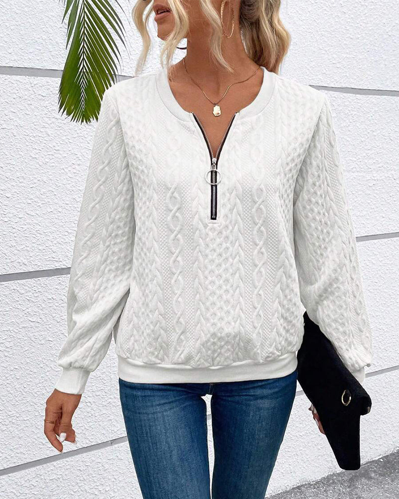 WW | Lässiges Einfarbiges Sweatshirt mit Langen Ärmeln und Reißverschluss