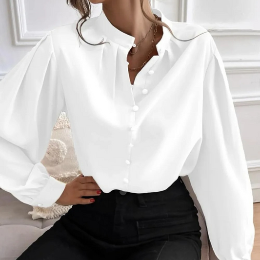 WW | White Elegant Women's Blouse with Floral Pattern and Collar