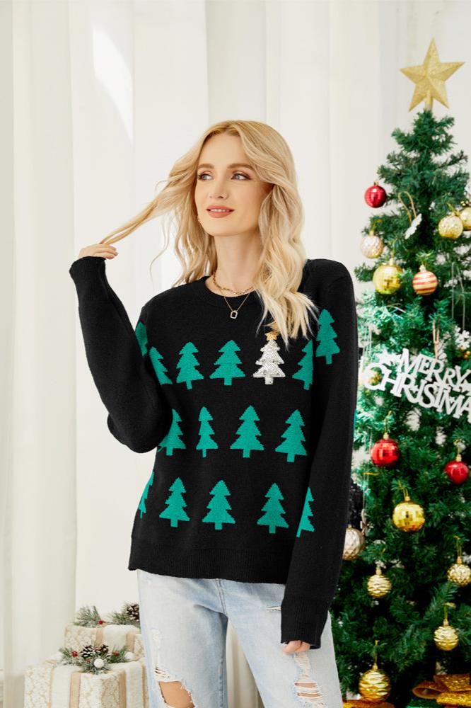 WW | Funkelnder Pailletten Weihnachtbaum Strickpullover