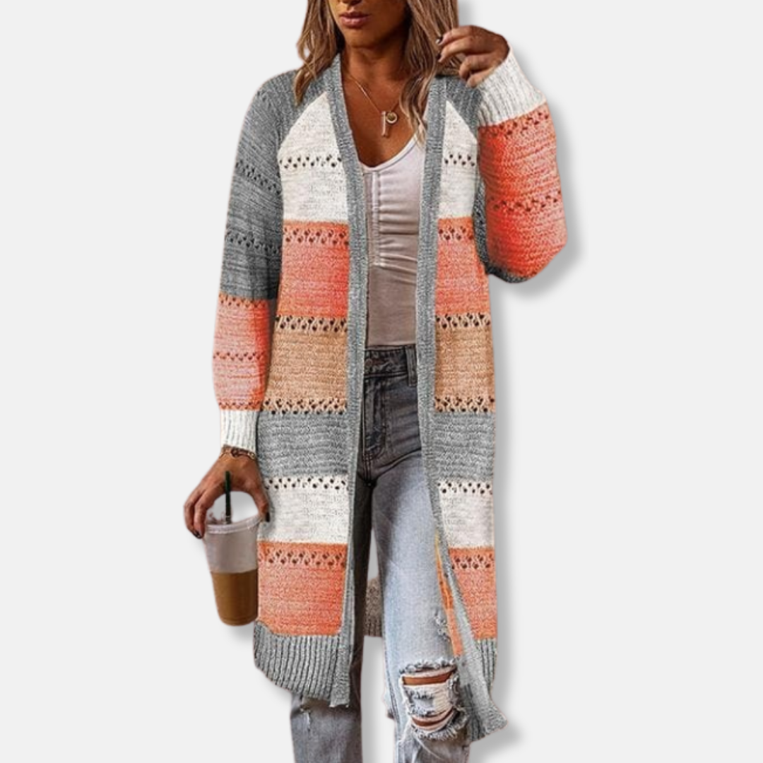 WW | Woll Relaxed Fit Strickjacke - Gestreifte Rippbündchen Strickjacke