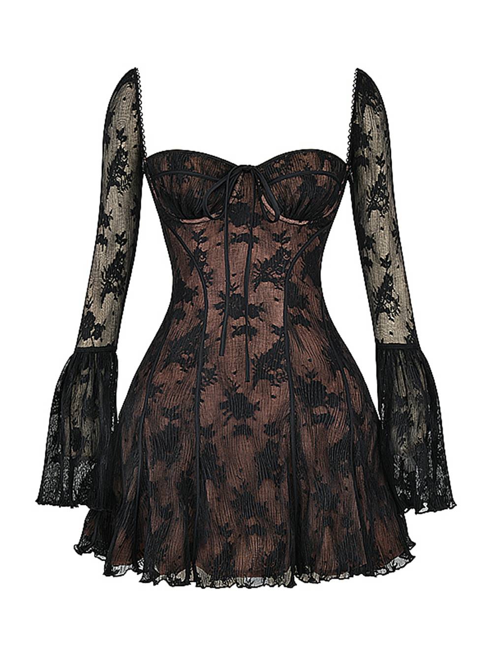 Sexy Mini Cocktail Dress with Corset Bodice & Long Sleeves – Party Dress & Evening Dress