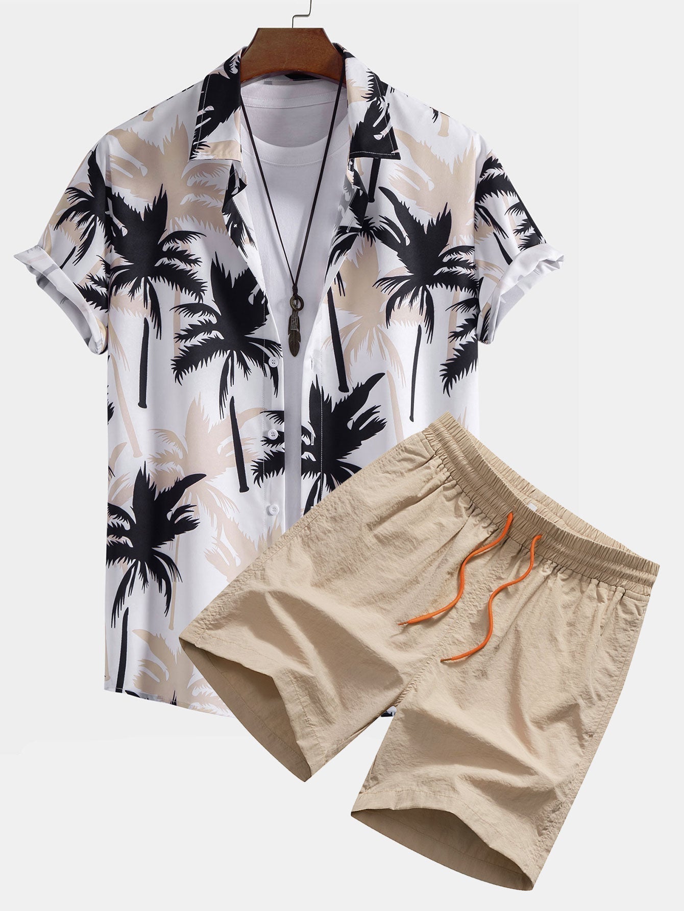 Hemd mit Palmen-Print und Badehose mit Knopfleiste