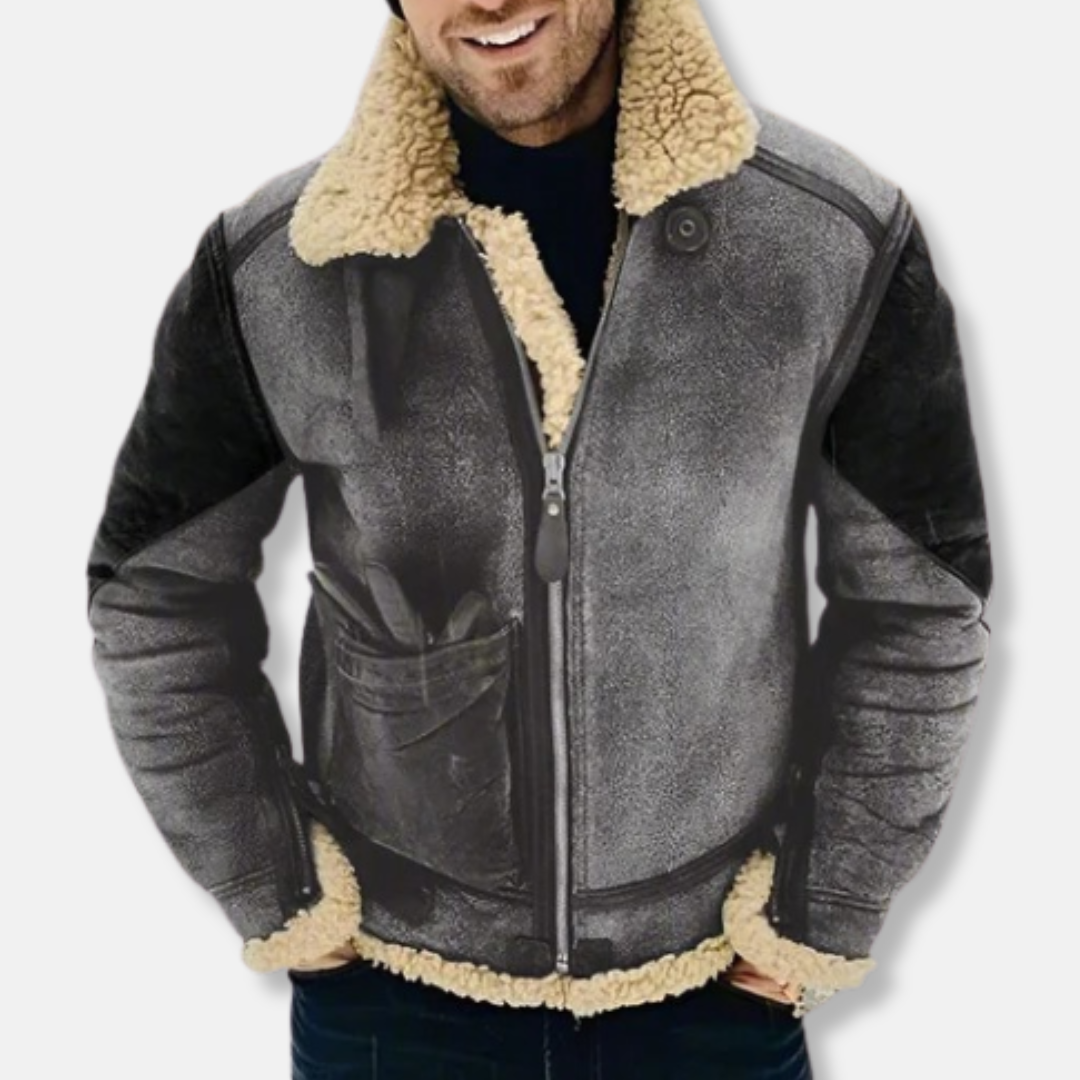 WW | Wildleder Aviatorjacke - Mit Schaffell gefütterte Kragenjacke