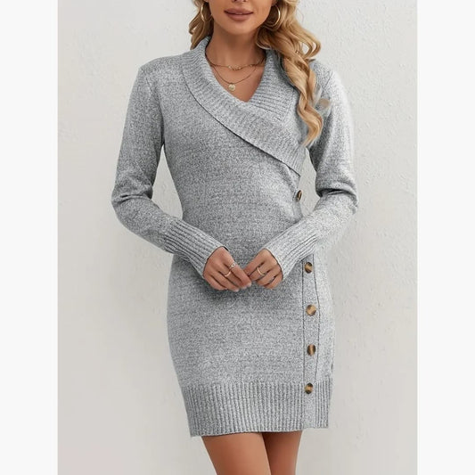 WW | Elegantes Kleid mit Knopfdekoration im V-Ausschnitt für Frauen