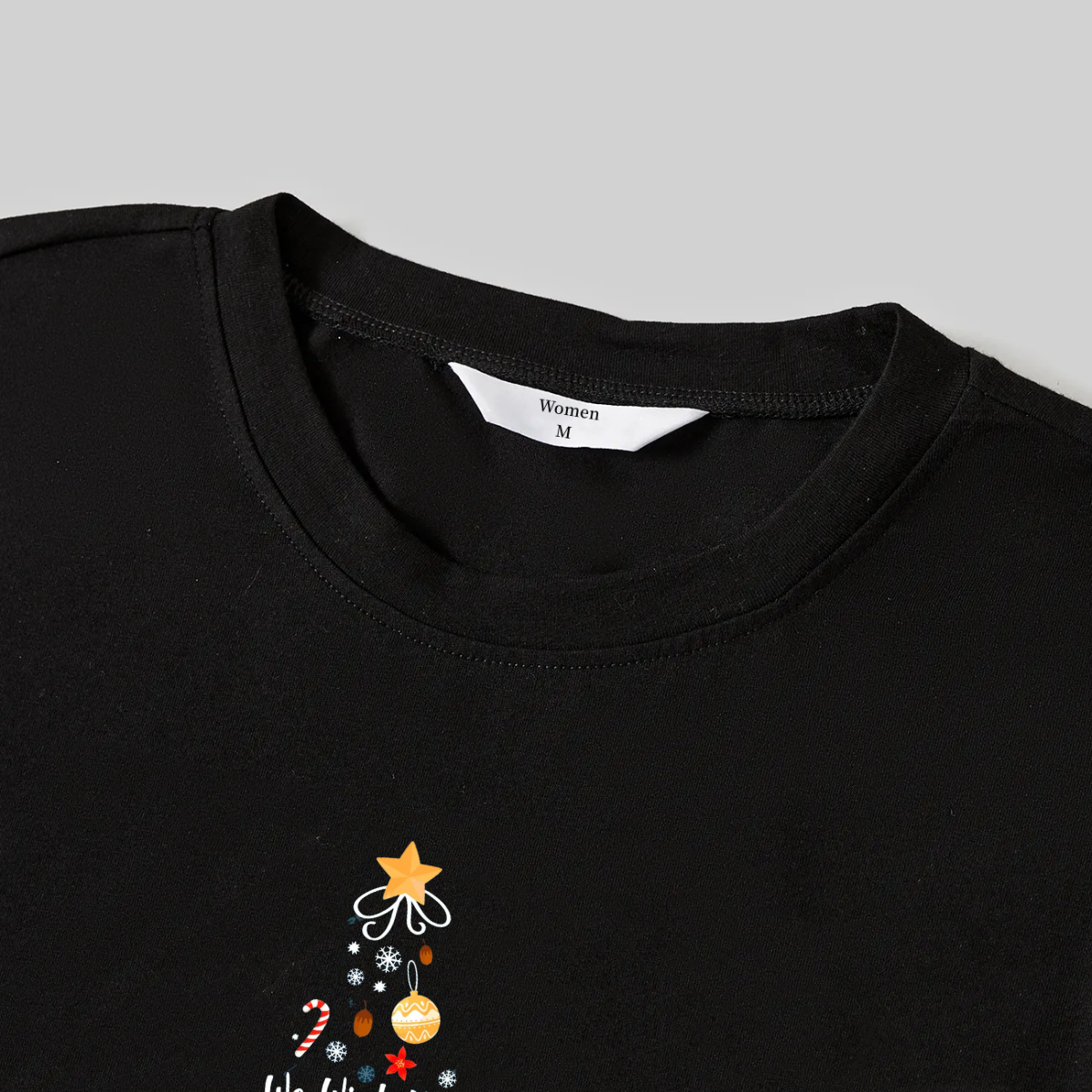 WW | "We wish you a Merry Christmas" Printed Pattern Black Long Sleeve Top with Black and Green Plaid Pants Family Matching Pajamas