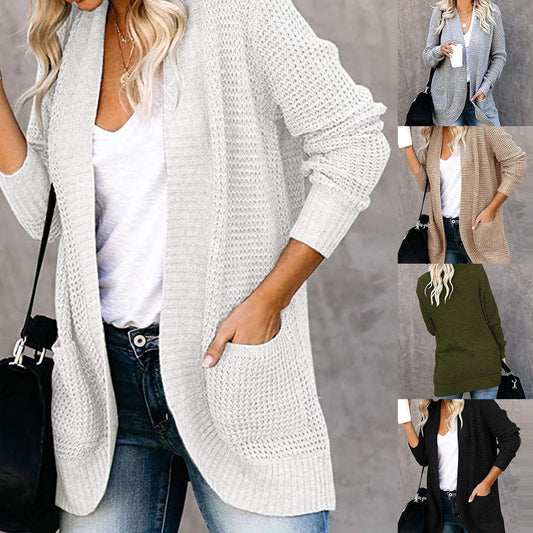 WW | StrickStrickjacke Weicher Stoff Offene Vorderseite Lässiger Schnitt Mit Taschen