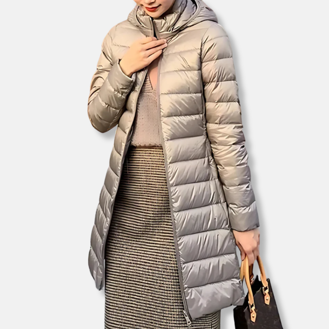 WW | Puffer Jacket Slim Model Shiny Quilted Mid-Length with Hood