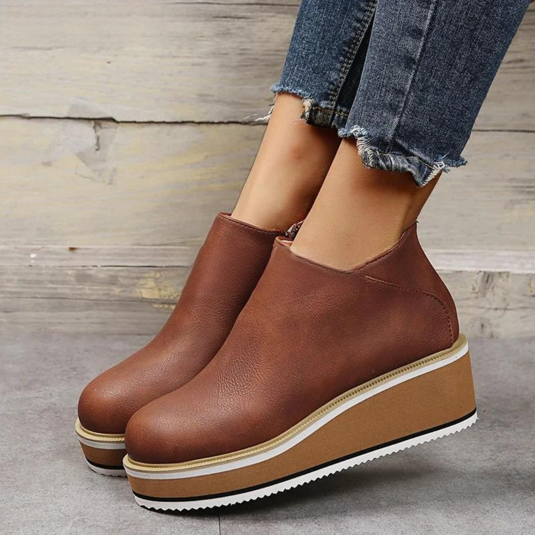 LUCY - Orthopedic Leather Platform Ankle Boots with Comfort Sole