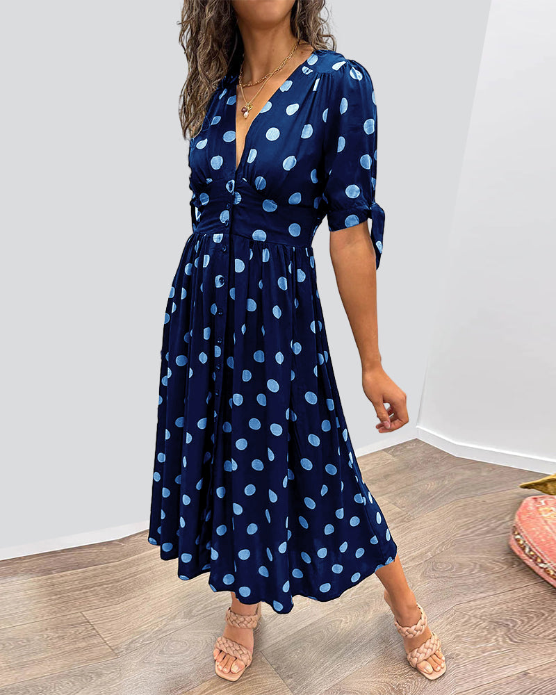 DALINA™ | Button-Front Midi with Polka-Dot Charm