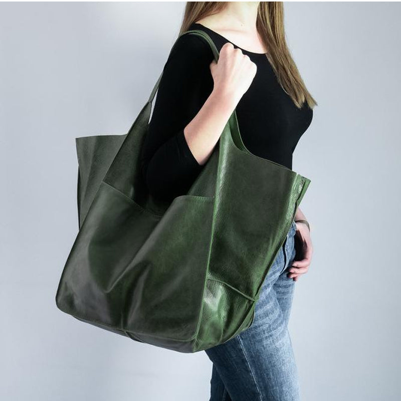 WW | Oversized Leather Shoulder Bag for Women
