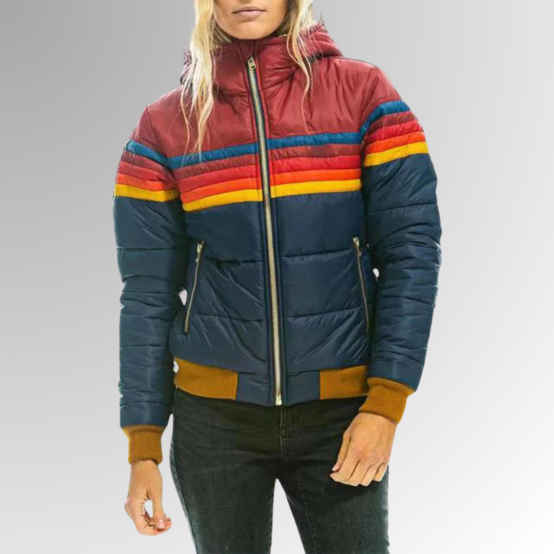 WW | Waterproof Puffer Jacket Color Block Hooded Winter Jacket