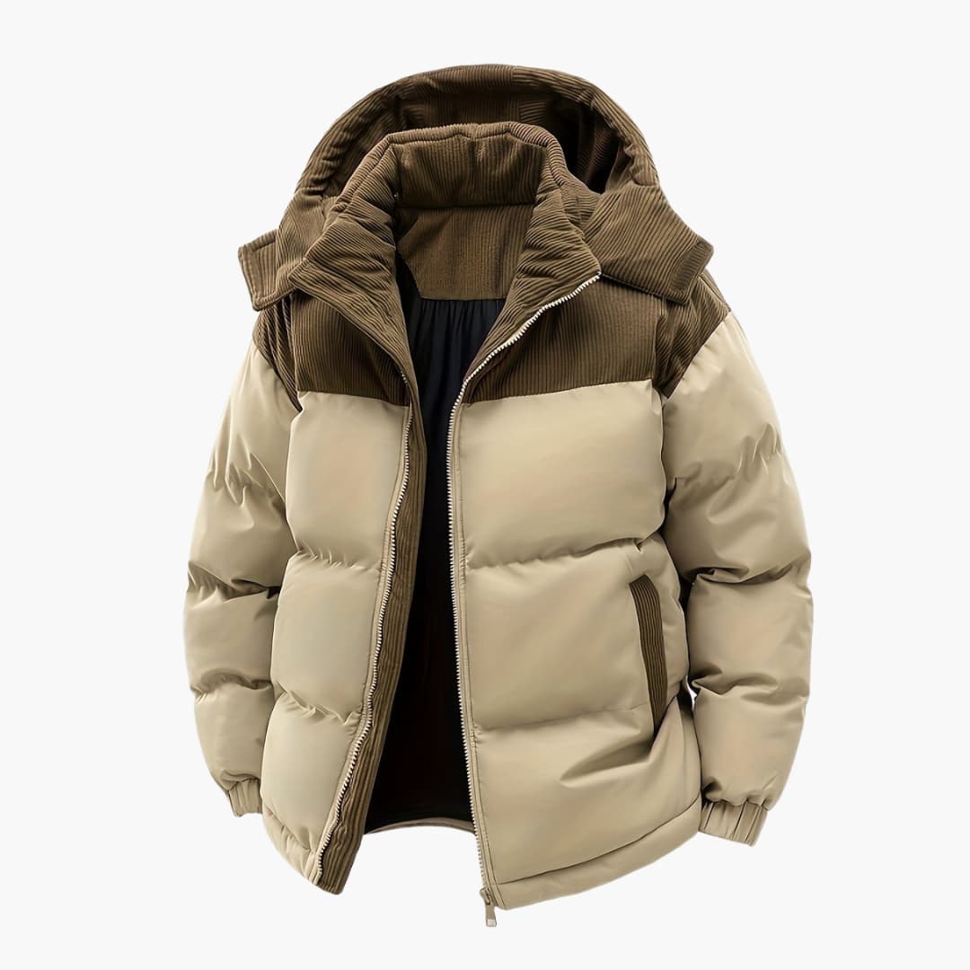 WW | Casual Hooded Jacket with Puffer Panels and Color Block Design