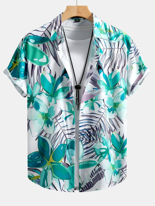 Hemd mit Blumenpflanzen-Print und Badehose mit Knopfleiste