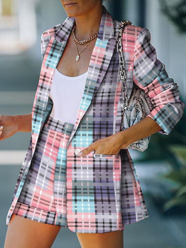 WW | Checkered Single-Breasted Oversized Fit Blazer Long Sleeves
