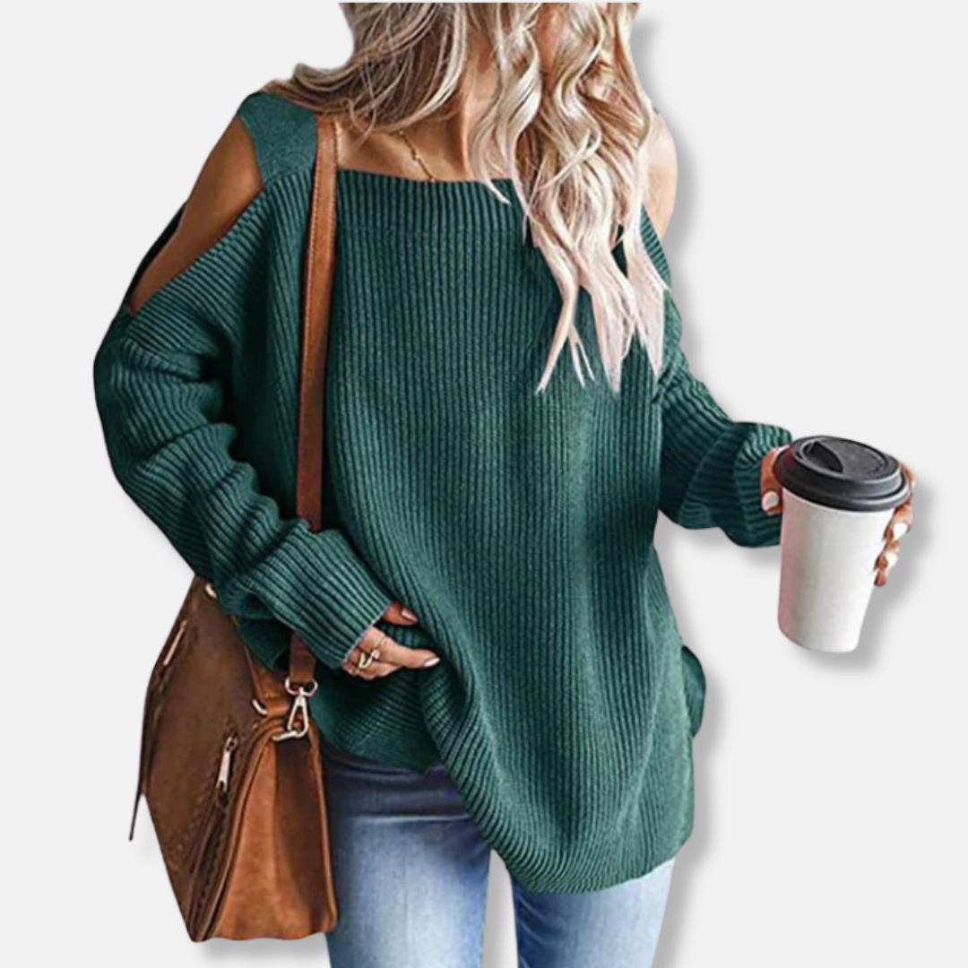 WW | Sweatshirt - Offene Schulter Strick - Lockere Passform - Strukturierter Stoff