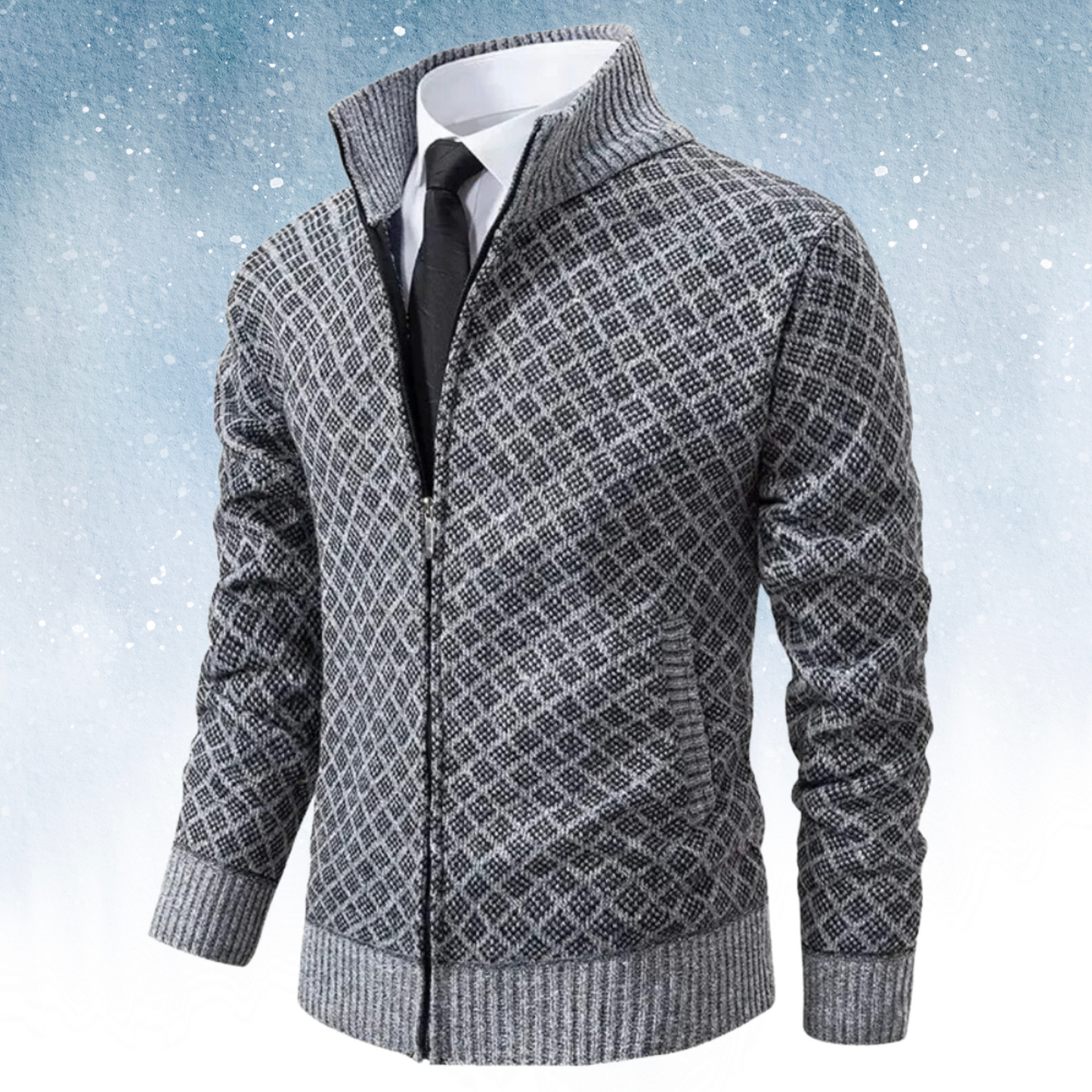 WW | Strickjacke Reißverschluss Hoher Kragen Modernes Karomuster Bequeme Passform