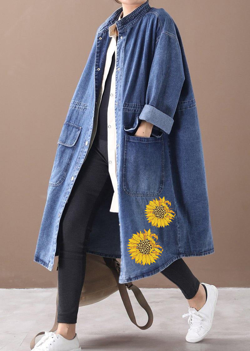 WW | Denim Blauer Plus Size Trenchcoat Mit Kordelzug