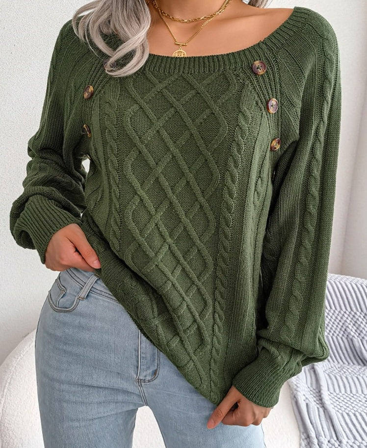 WW | Pullover - Gestrickter eleganter Damen-Pullover mit Knöpfen und Rippenmotiv