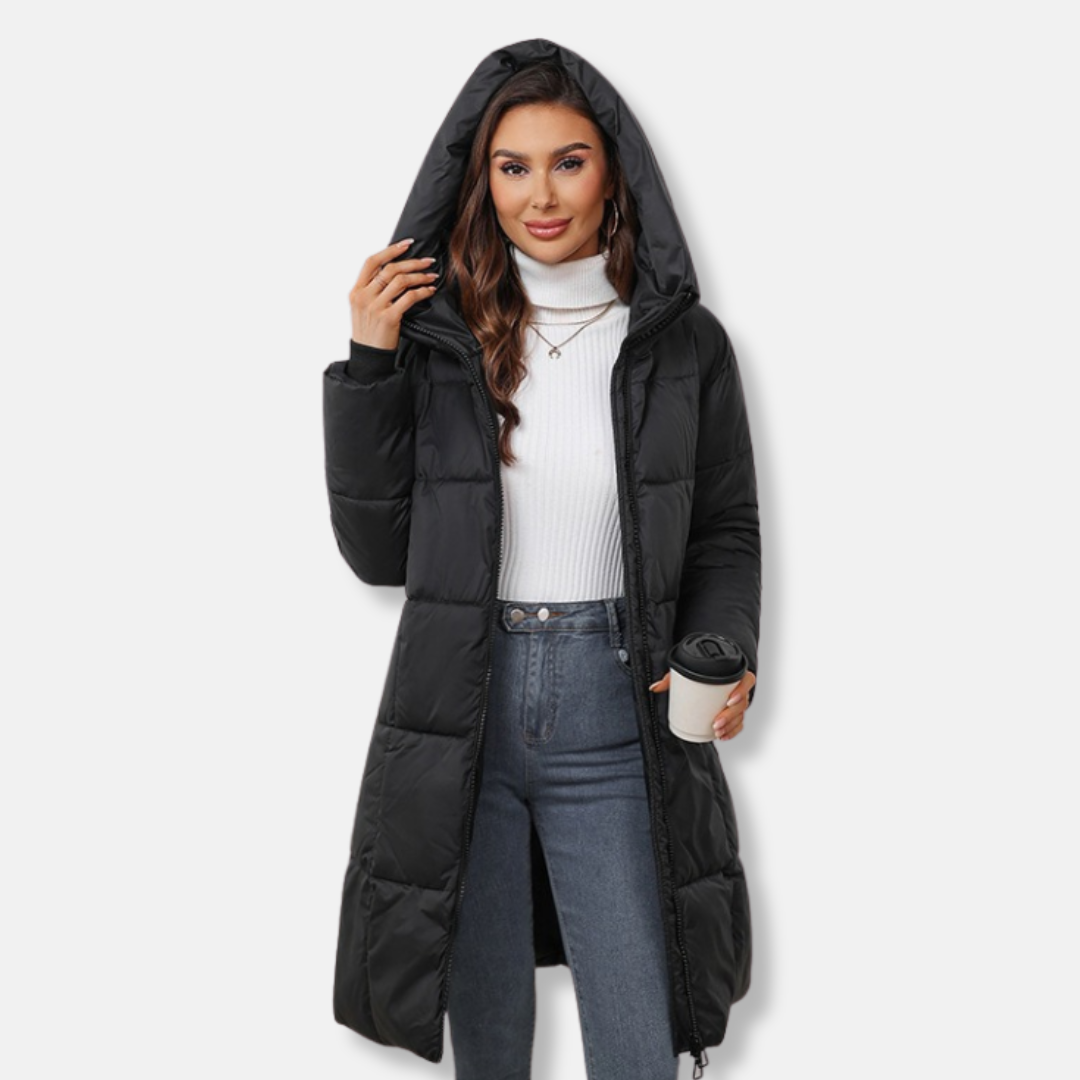 WW | Women's Padded Coat – Slim Fit – Mid-Length – Quilted Hooded Insulated Outerwear