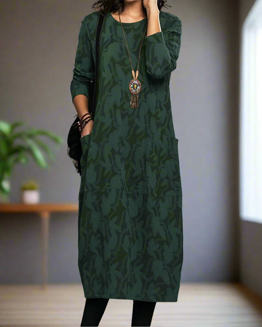 WW | Kleid Mit Langen Ärmeln, Auffälligem Druck Und Bequemen Taschen