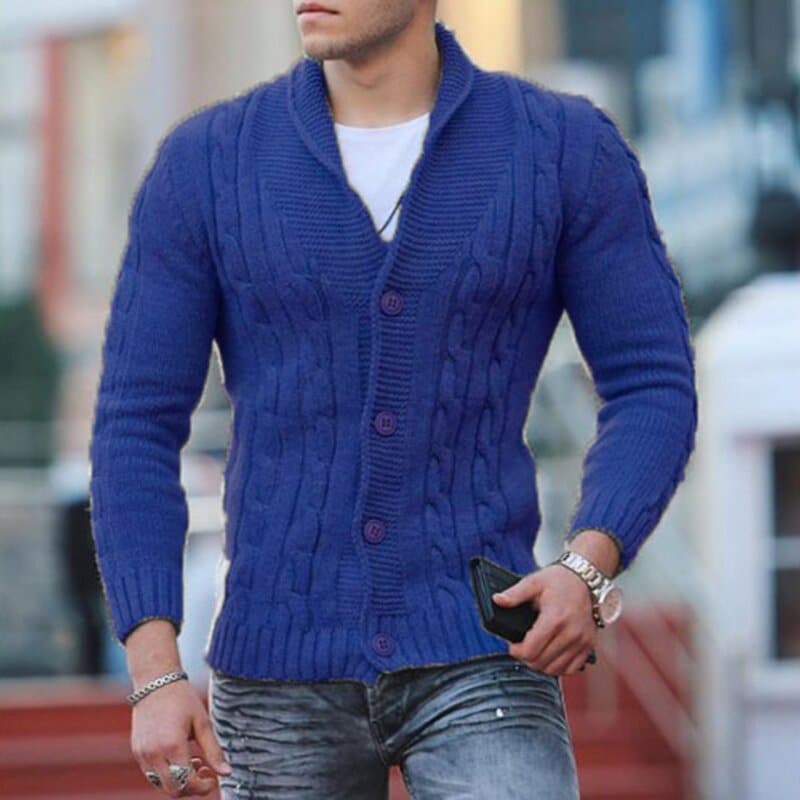 WW | Strickjacke Kabelstrick Wollmischung Slim Fit Knopfverschluss