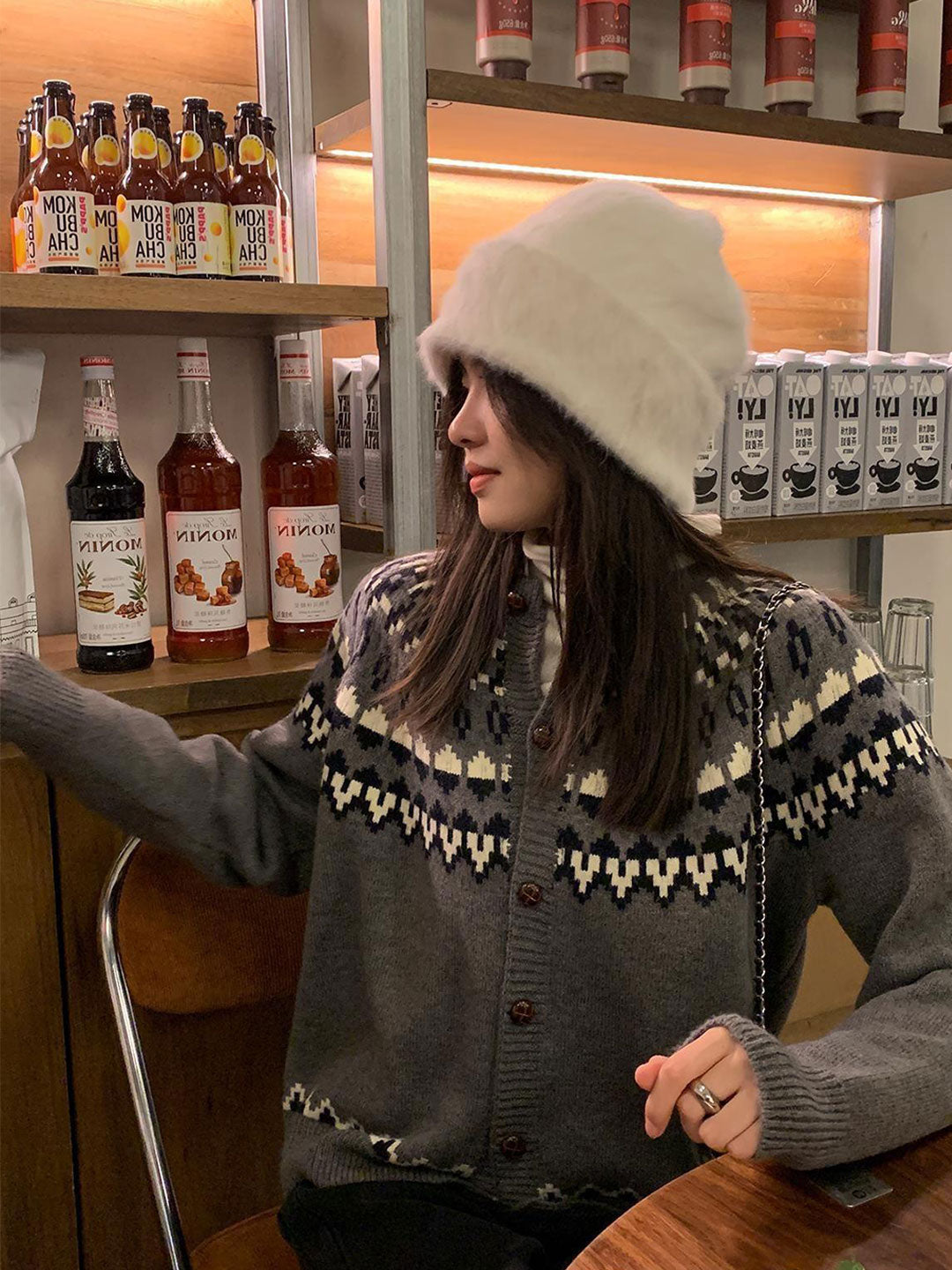 WW | Retro Kontrast Strickjacke mit Knöpfen