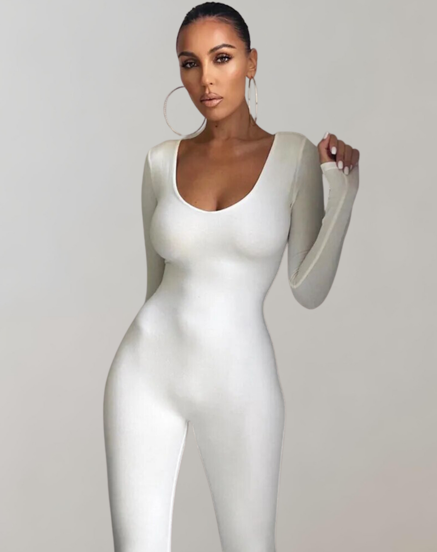 WW - Long-Sleeved Slit Neck Jumpsuits