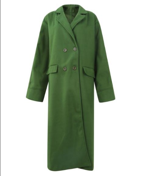 WW | Langer Wollmantel mit Doppelknopfverschluss Taschen Reverskragen Lange Ärmel Damen Oversized Herbst und Winter