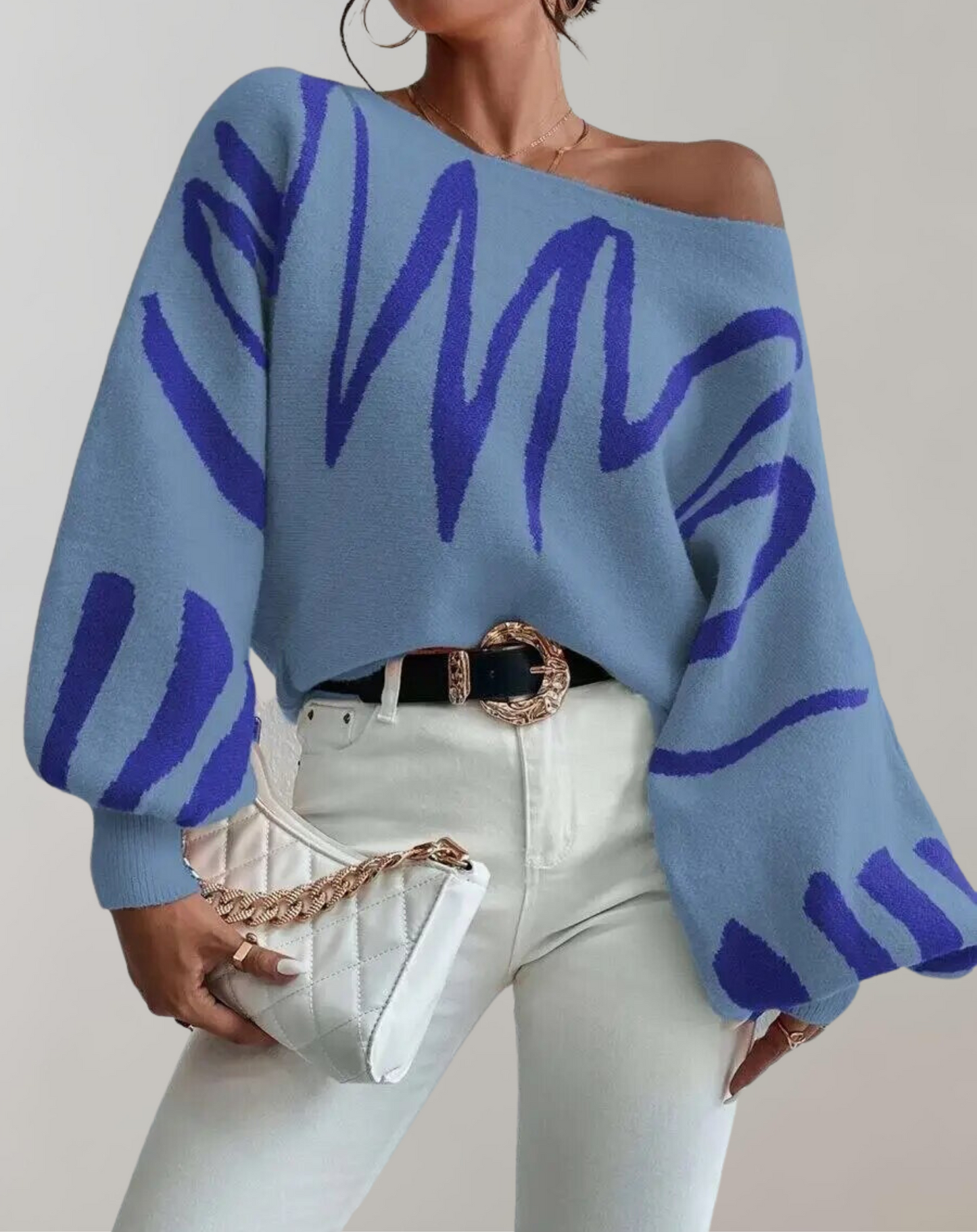 WW - Print Lantern Sleeve Off-Shoulder