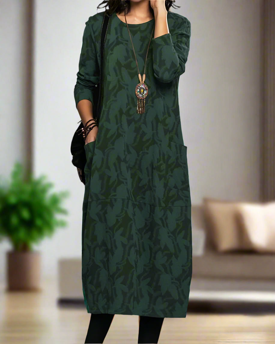 WW | Kleid Mit Langen Ärmeln, Auffälligem Druck Und Bequemen Taschen