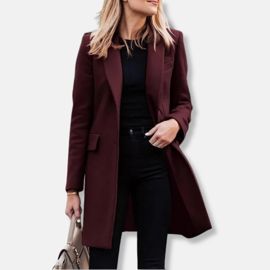 WW | Women's Longline Coat – Tailored Fit – Wool Texture – Lapels – Flap Pockets