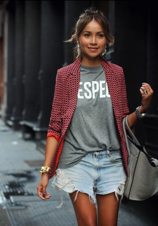 WW | Open Front Red Blazer Long Sleeves