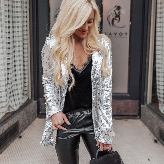 WW | Glamour-Look Pailletten-Blazer mit langen Ärmeln