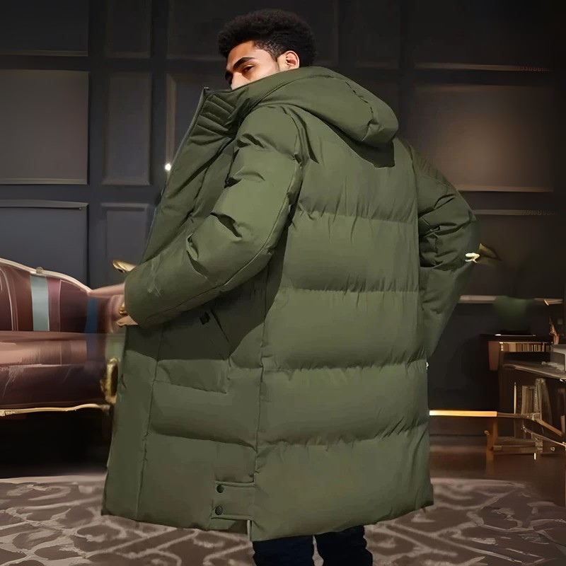 WW | Men's Long Winter Coat With Adjustable Hood And Zipper Design