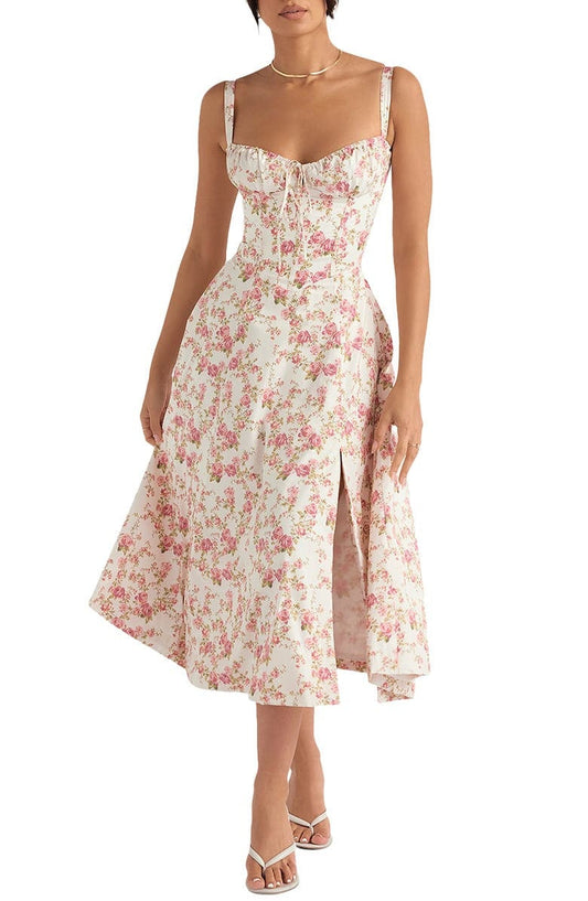 Martha - feminine bustier dress with floral decor
