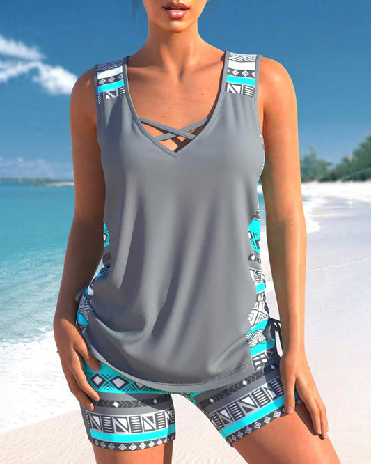 WW Tankini Set | Summery Tankini Set with Geometric V-Neck