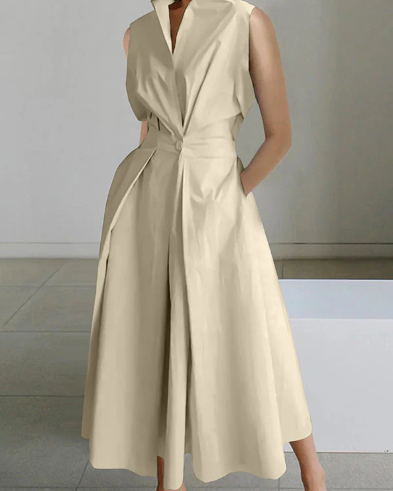 WW | Damen Kragenlos Kleid Stylisch