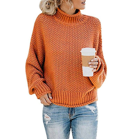 WW | Strickpullover Hoher Rollkragen Grobstrick Übergroß Passform Lange Ärmel