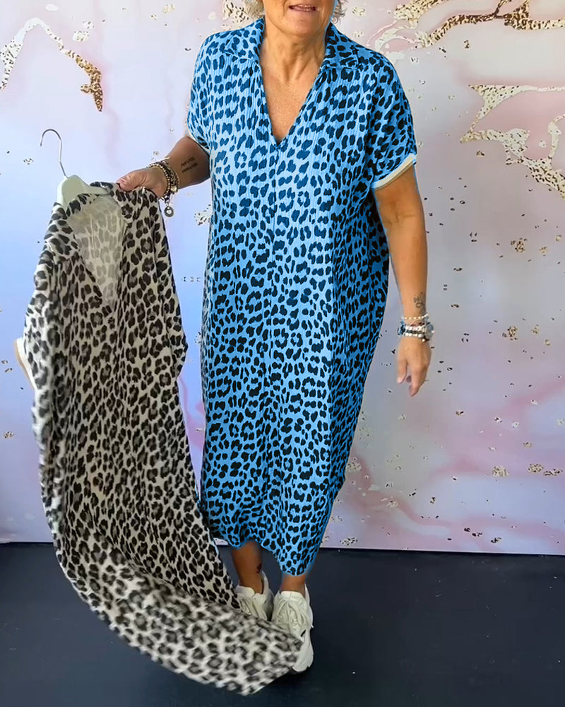 WW | Entspanntes Kleid mit V-Ausschnitt und Leopardenmuster für Damen