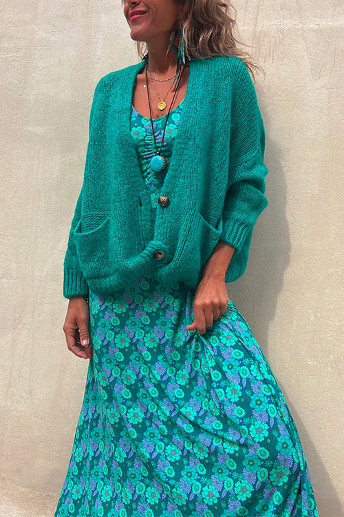 WW | Rosiedress Solid Knopfverschluss Taschen Pullover Cardigan