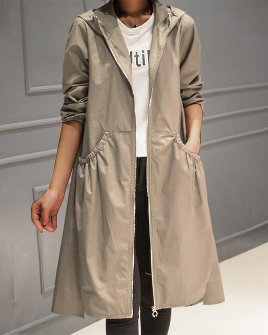 WW | Hooded Trench Coat - Flowing A-line Design - Water-repellent Fabric - Casual Outerwear