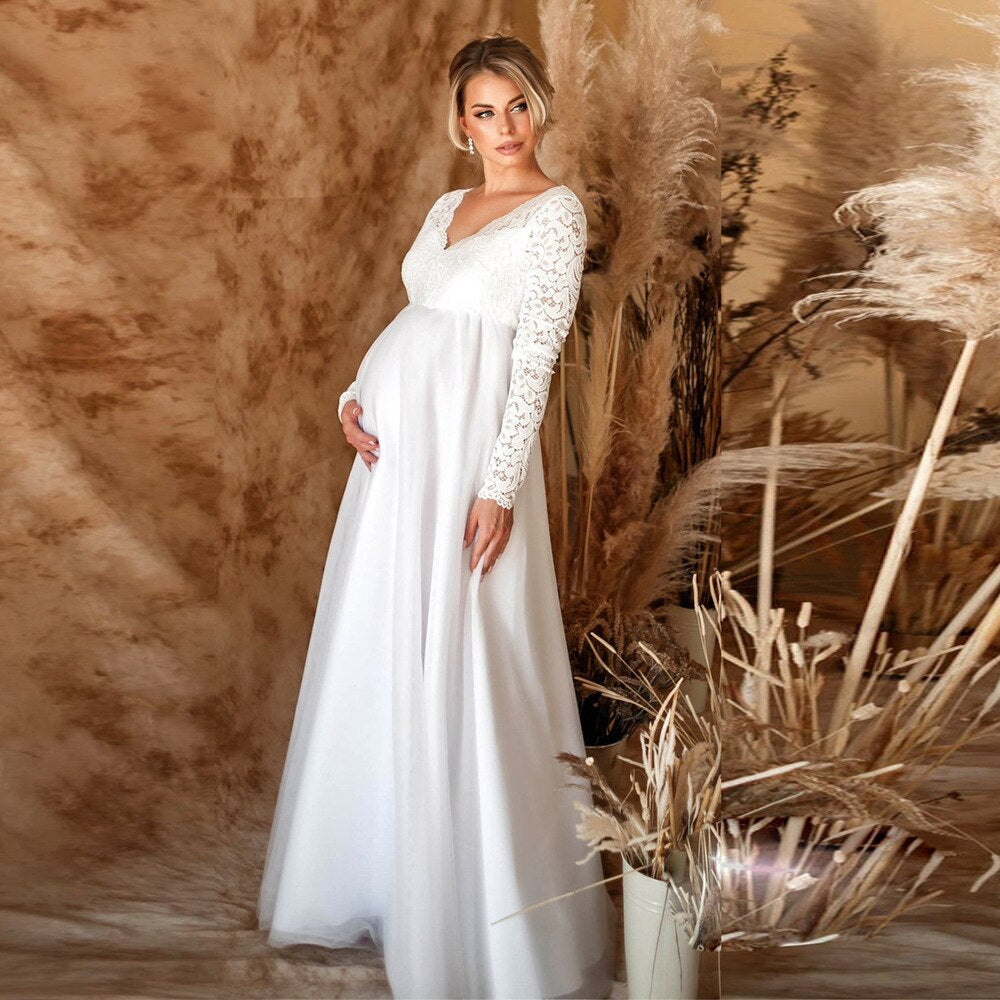 WW | Elegant Lace Maxi Dress For Pregnant Women