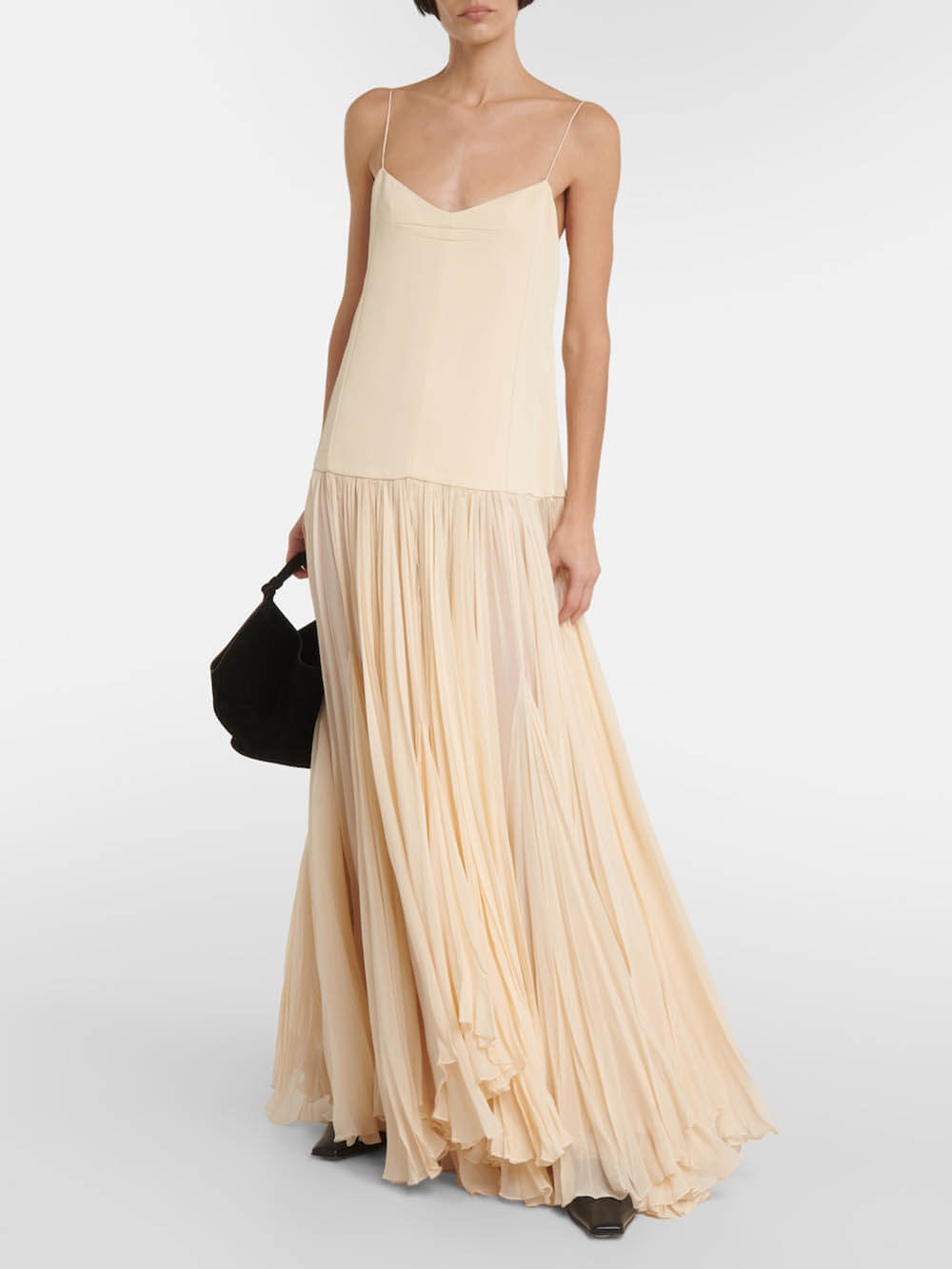 Dress with straps, drop waist, and irregular hem